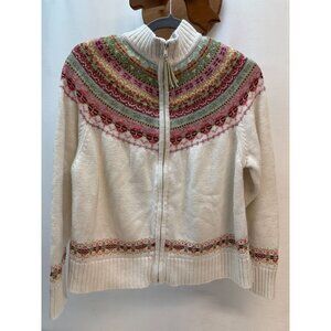 Tiara International Cardigan Swiss Ski Look  Large White Front Full Zip